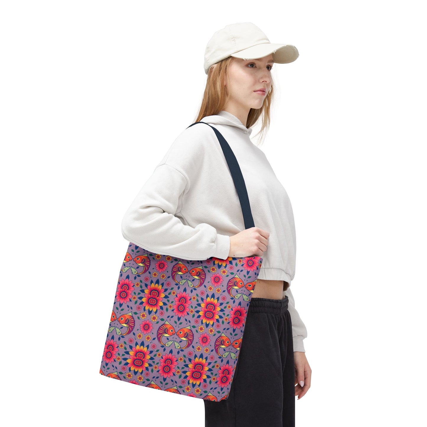 Tote Bag (AOP), Pisces, Zodiac v2, Flower Pattern