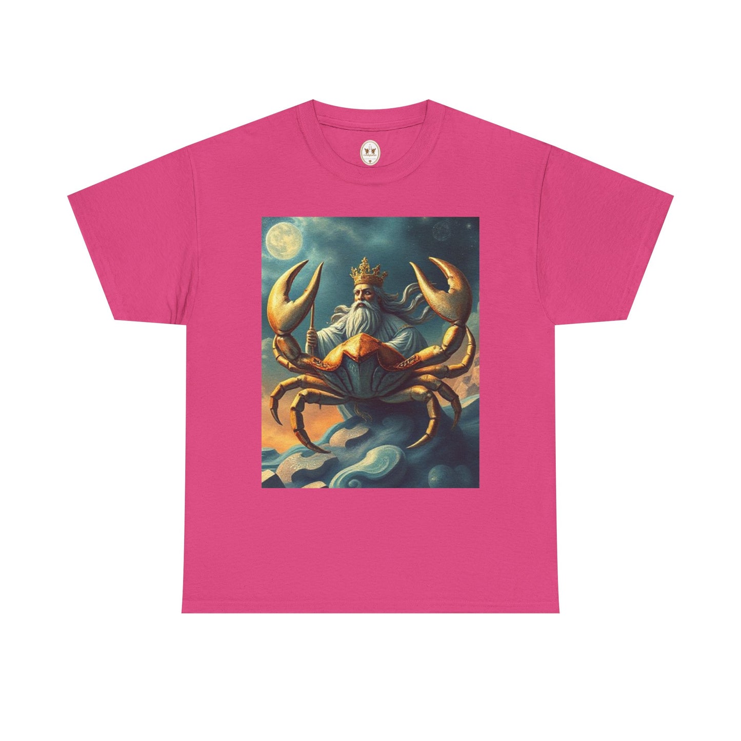 Unisex Heavy Cotton T-Shirt, Crustacean King v1, Cancer Zodiac Design
