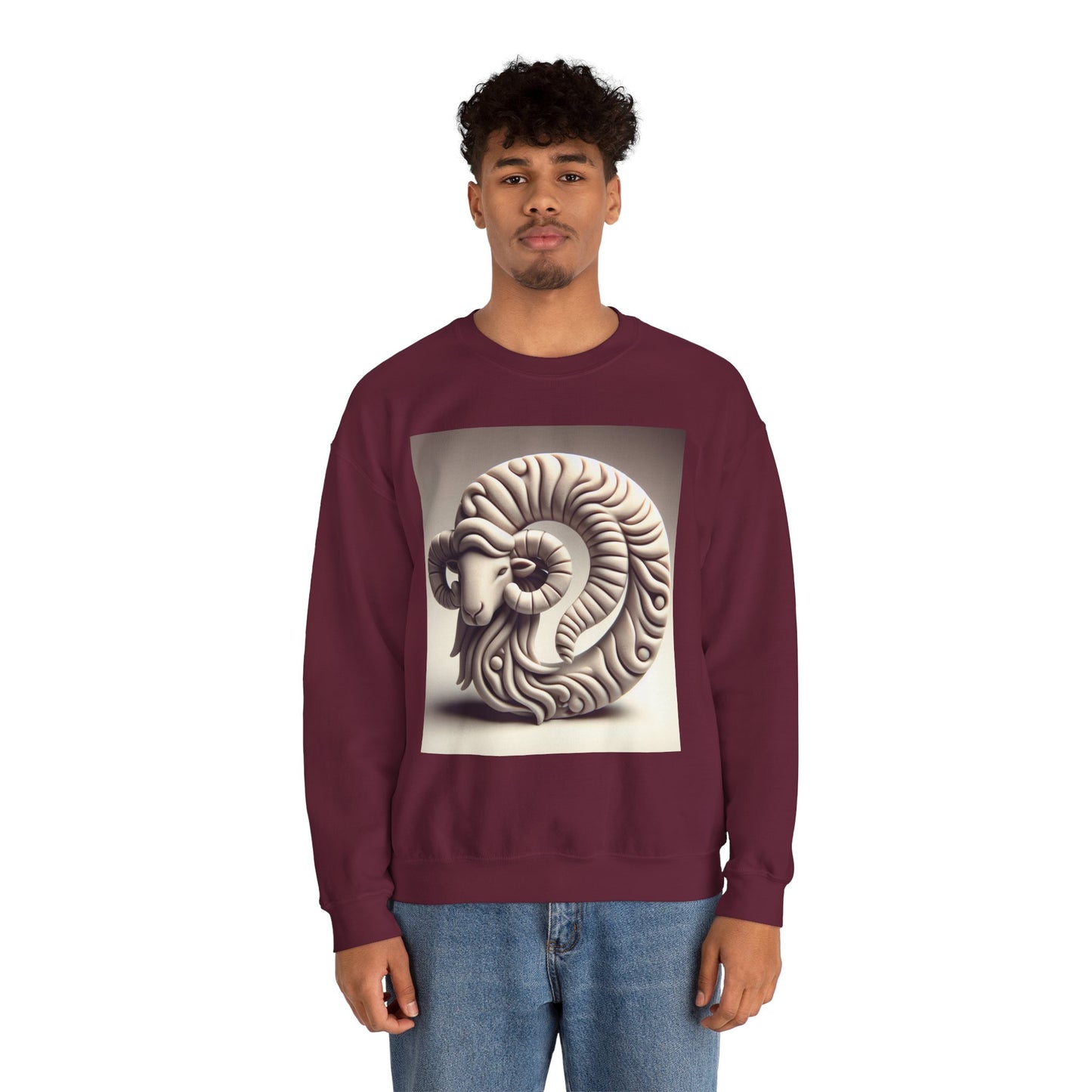 Unisex Heavy Blend™ Crewneck Sweatshirt, Round Statue, Aries Zodiac Design