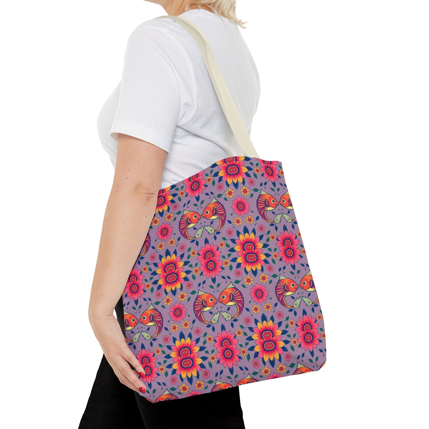 Tote Bag (AOP), Pisces, Zodiac v2, Flower Pattern