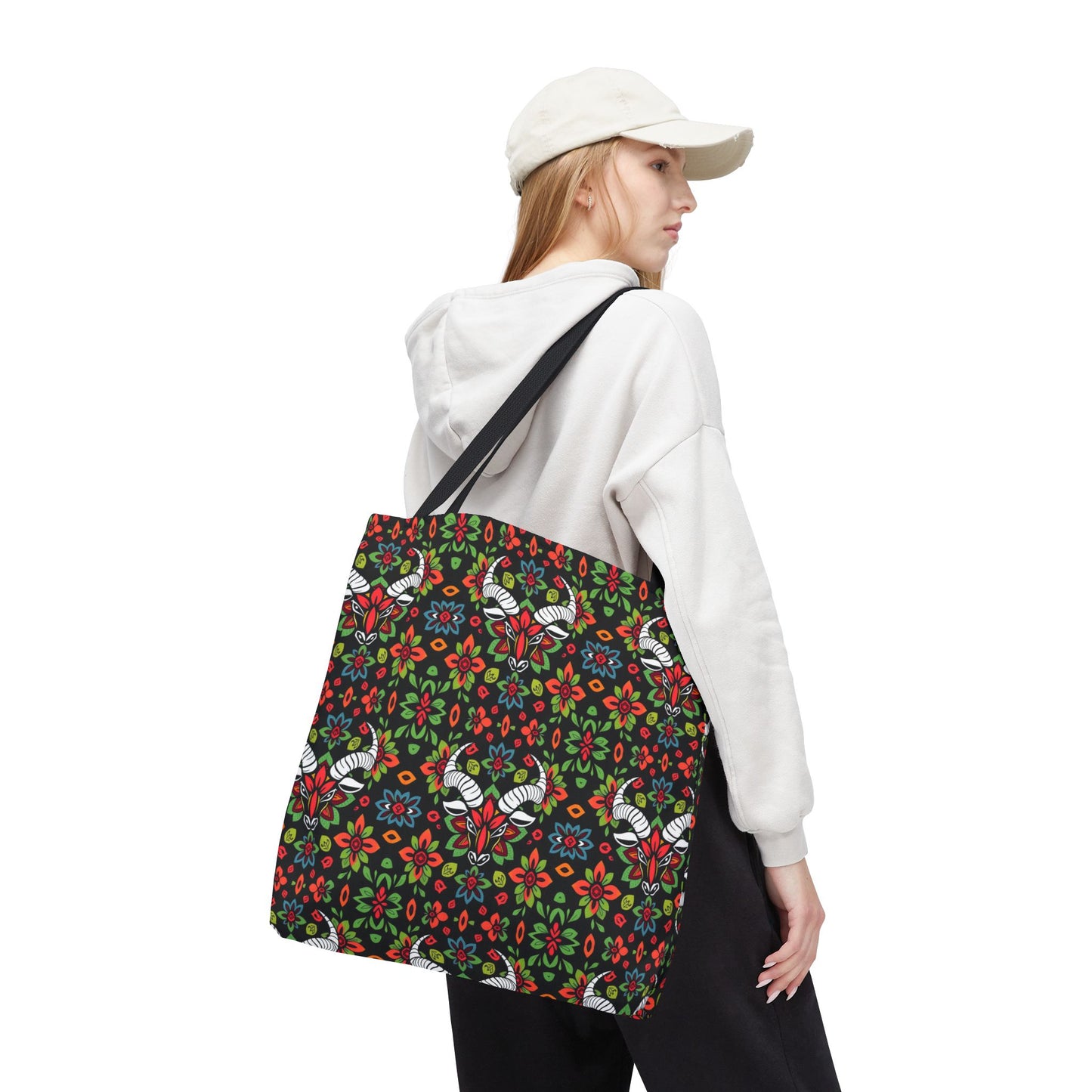 Tote Bag (AOP), Taurus, Zodiac v1, Flower Pattern