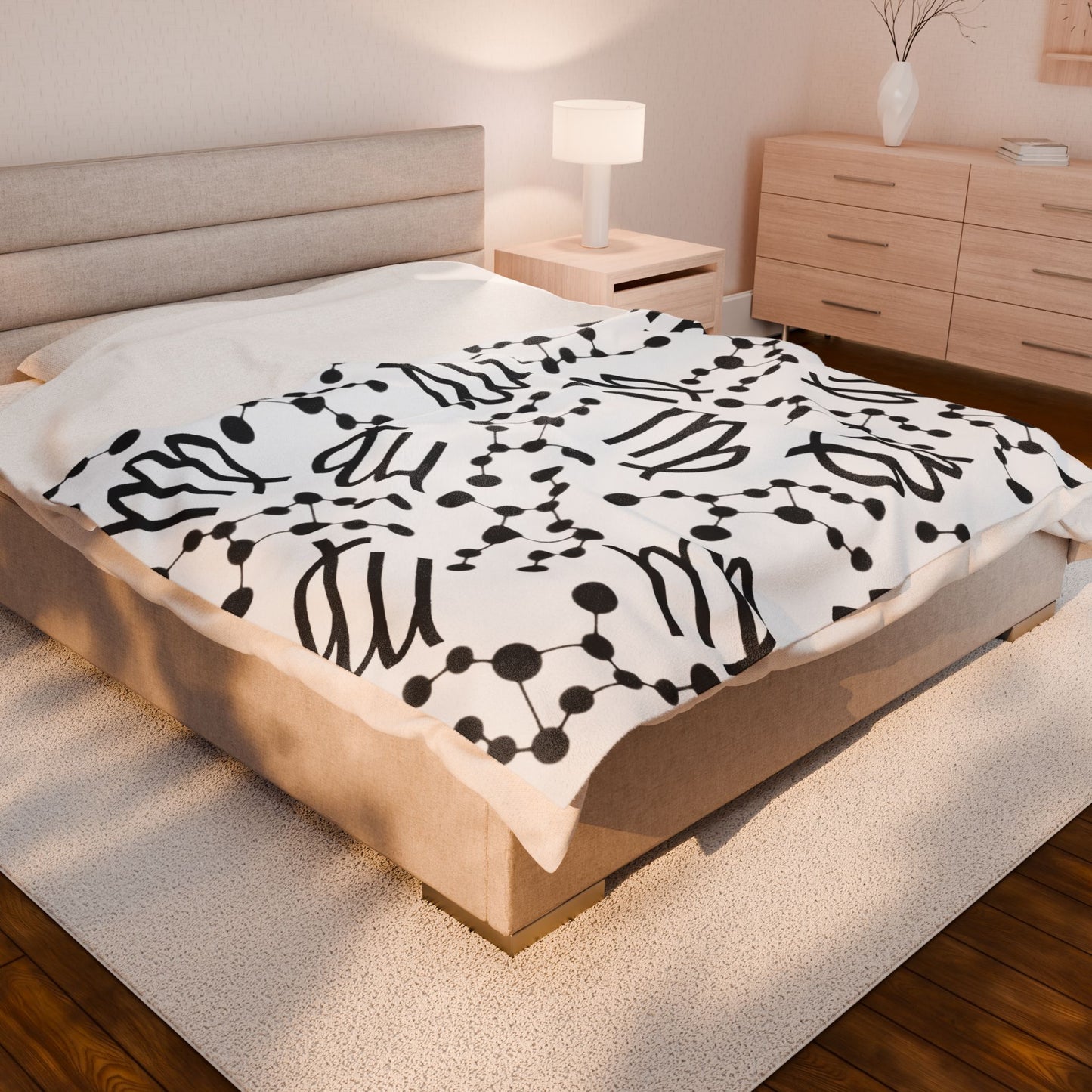 Velveteen Plush Blanket, Virgo Zodiac Sign, Constellation & Symbol, White, 100% polyester