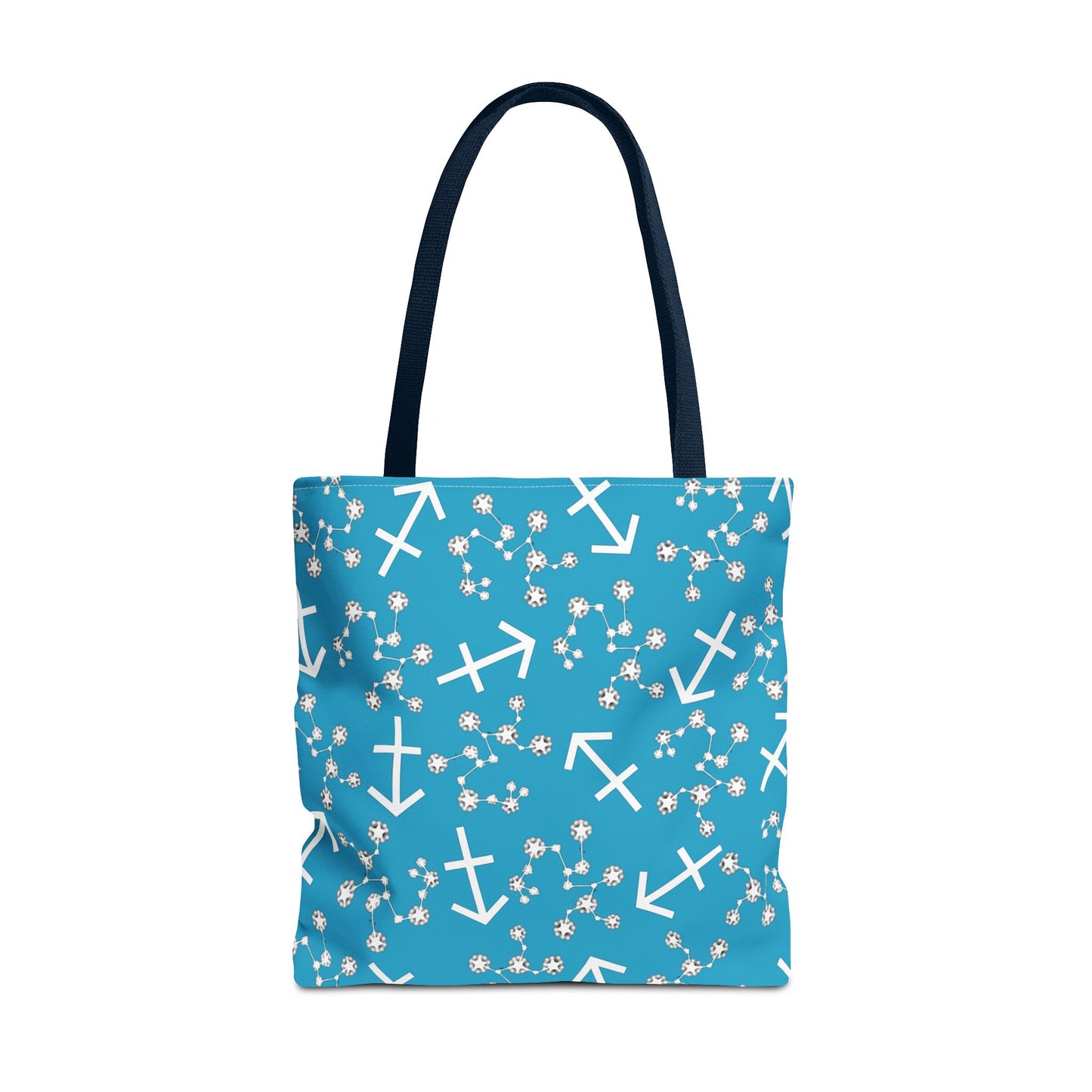 Tote Bag, Sagittarius Zodiac Sign, AOP, (Turquoise, White Print)