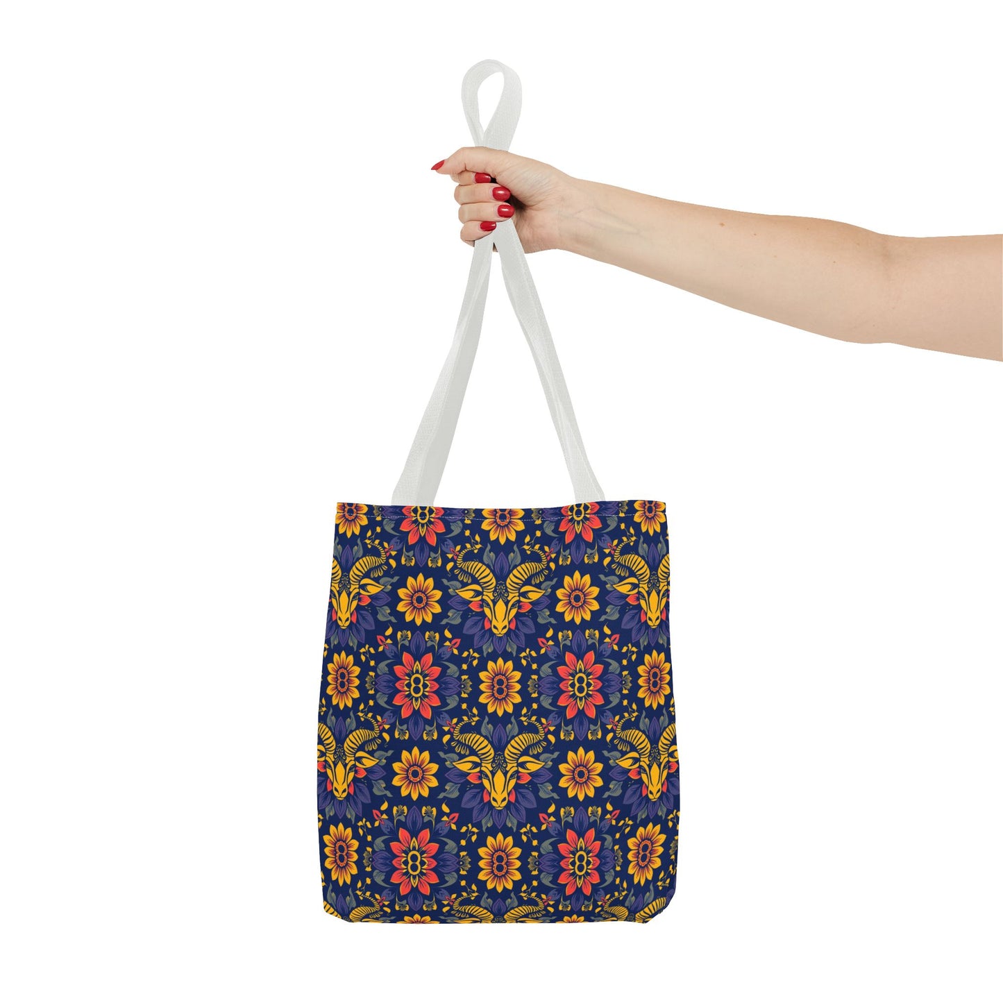 Tote Bag, (AOP), Taurus, Zodiac v3, Flower Pattern