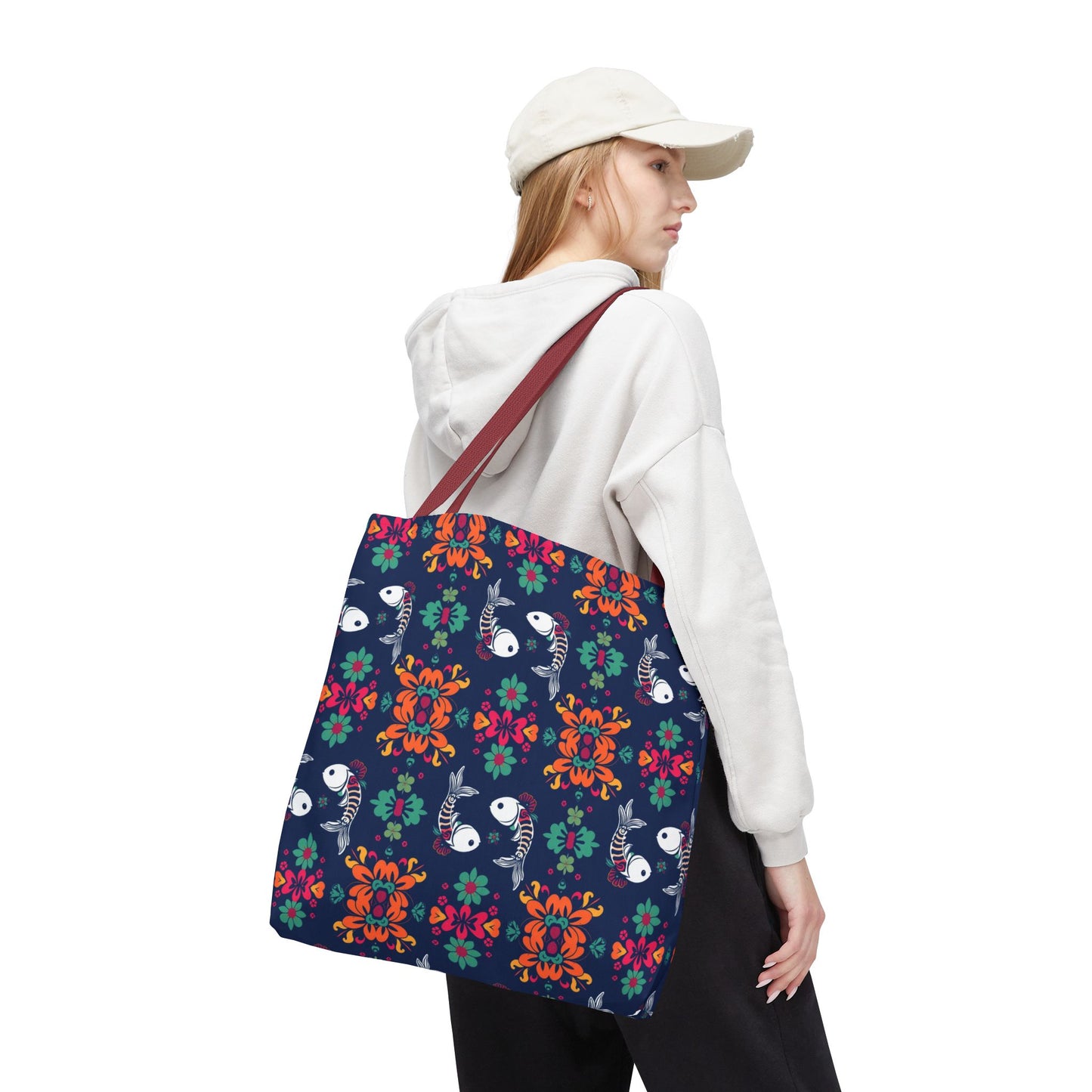 Tote Bag (AOP), Pisces, Zodiac, Flower Pattern