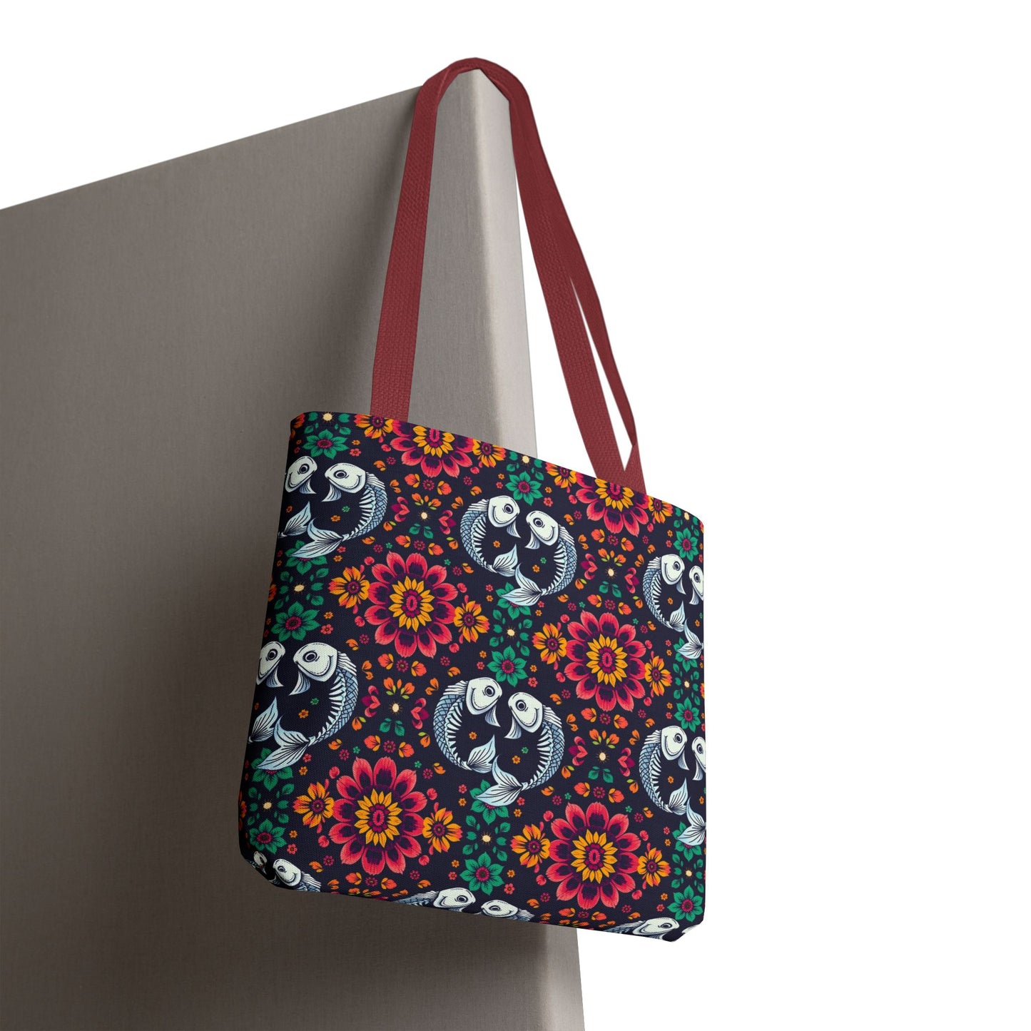 Tote Bag (AOP), Pisces, Zodiac v1, Flower Pattern