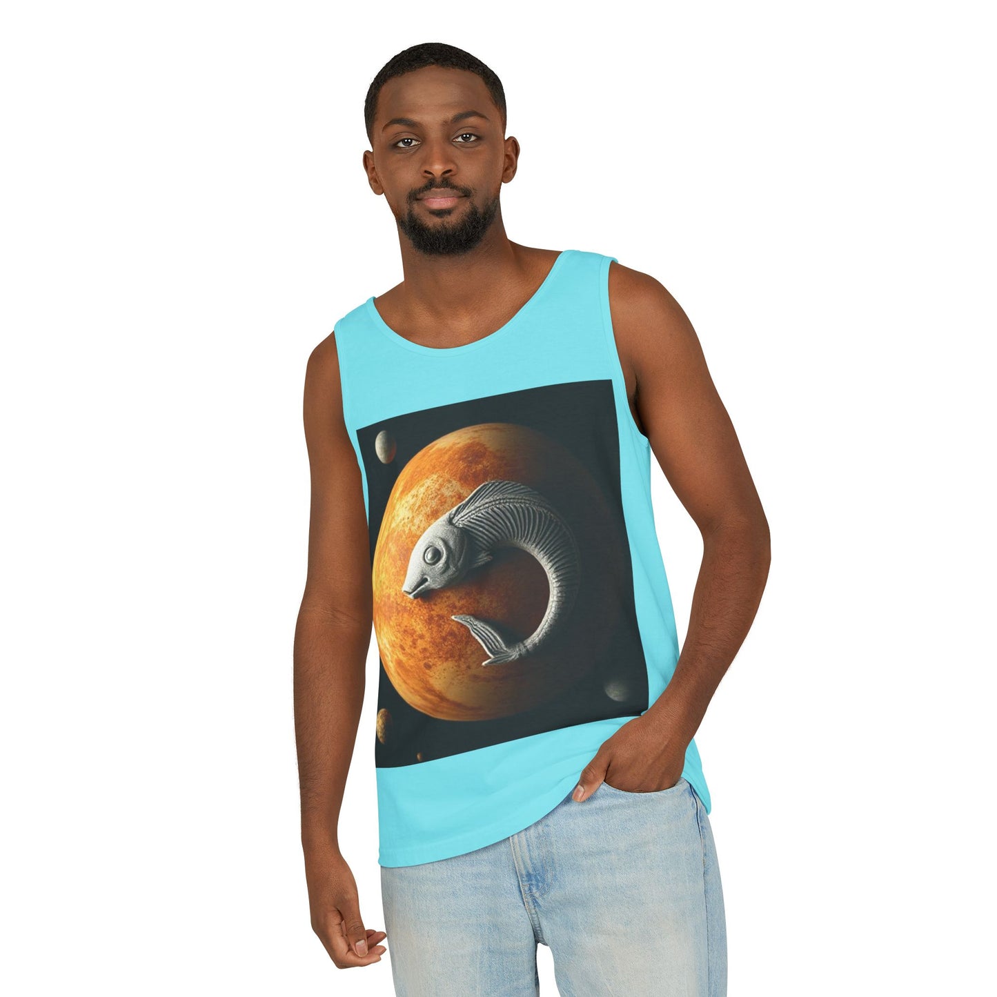 Unisex Garment-Dyed, Tank Top, Pisces Design, Space Animal, 100% US cotton
