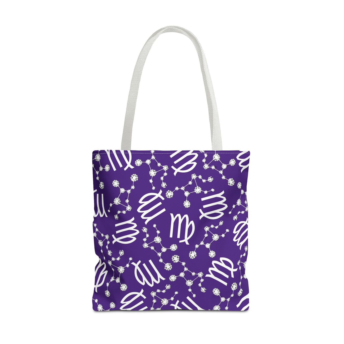 Tote Bag, Virgo Zodiac Sign, AOP, (Purple, White)