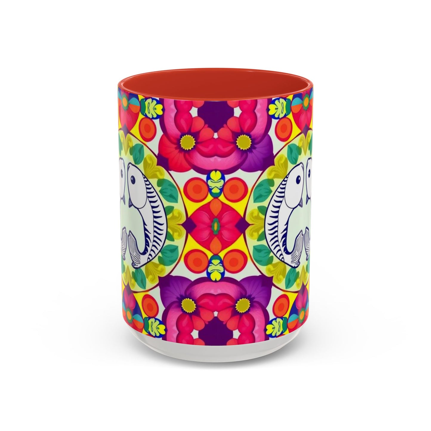 Accent Coffee Mug, Pisces, Zodiac v4, Flower Pattern, (11, 15oz)