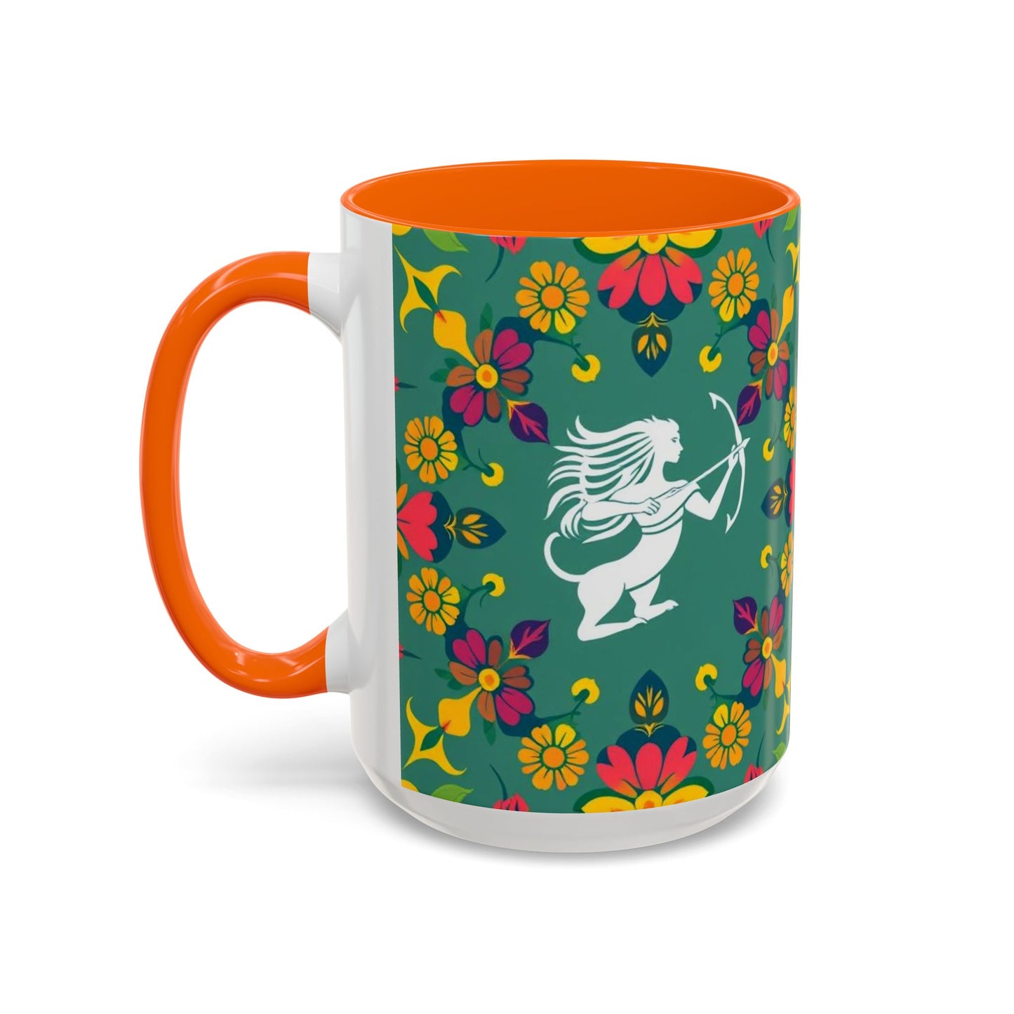 Accent Coffee Mug, Sagittarius, Zodiac. Flower Pattern, (11, 15oz)