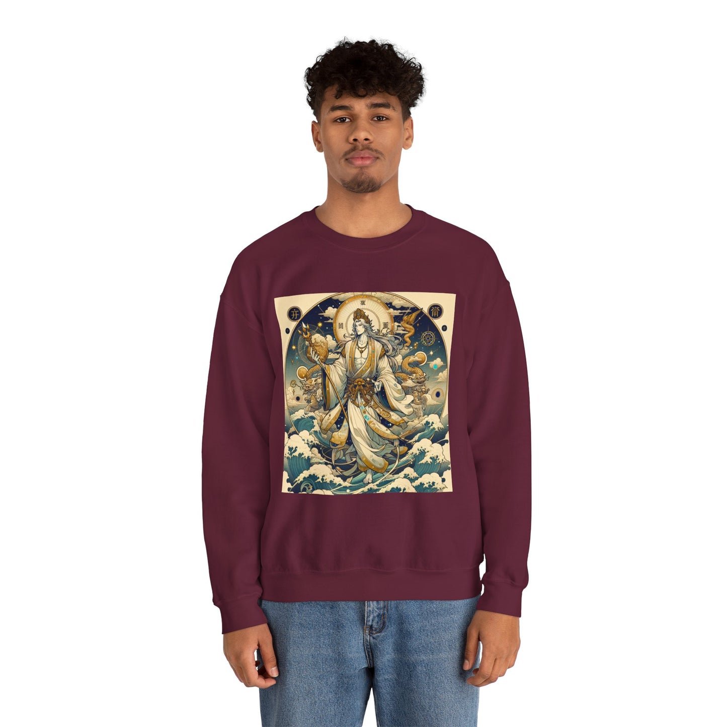 Unisex Heavy Blend™ Crewneck Sweatshirt, Anime Capricorn God, Zodiac Design