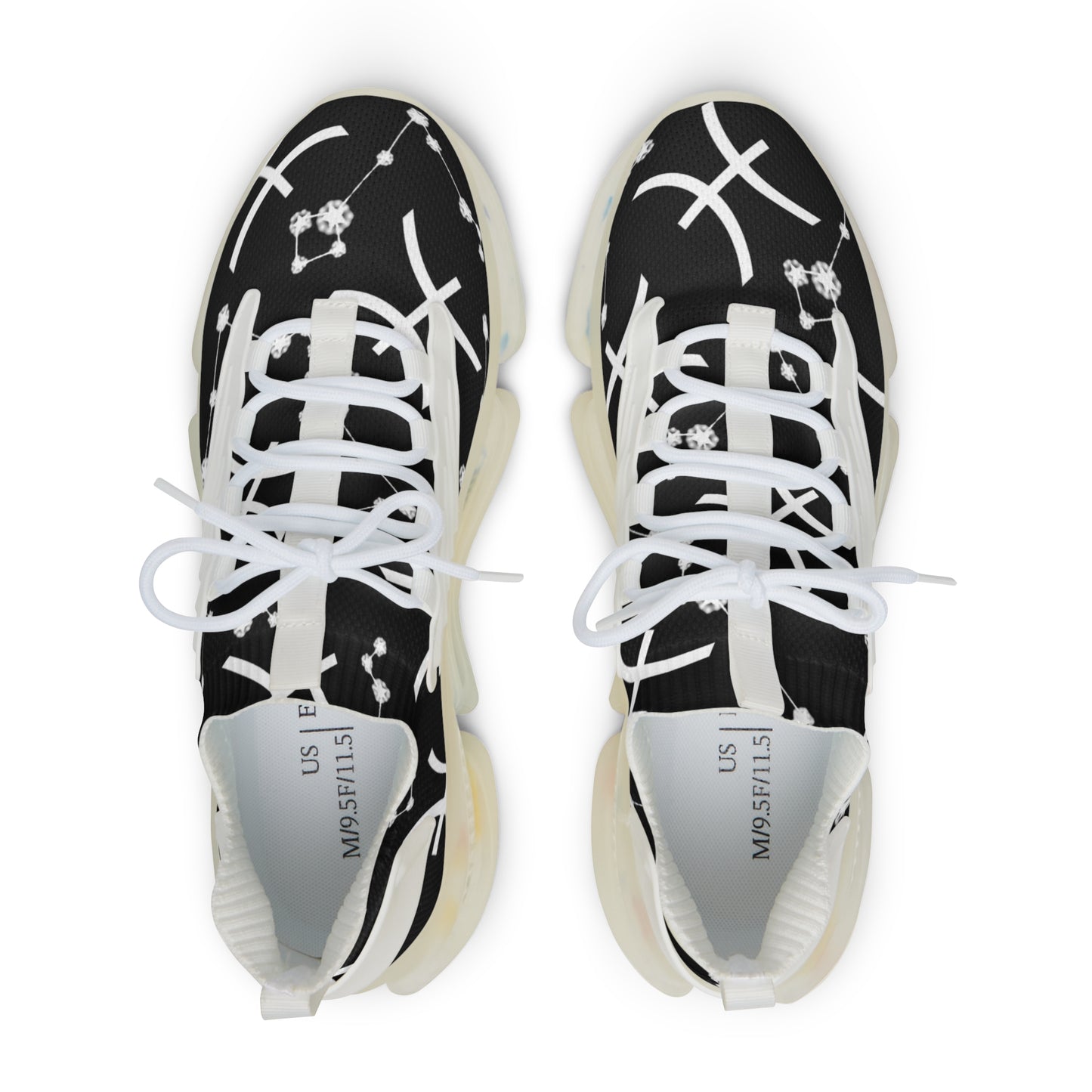 Men's Mesh Sneakers, Pisces Zodiac Sign, AOP, Black