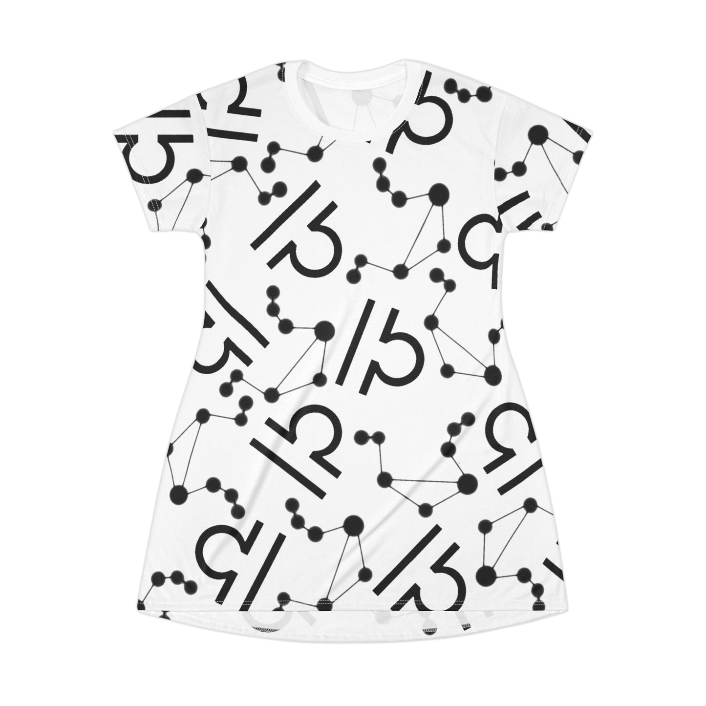 T-Shirt Dress (AOP), 100% Polyester, White thread color, Libra Zodiac design
