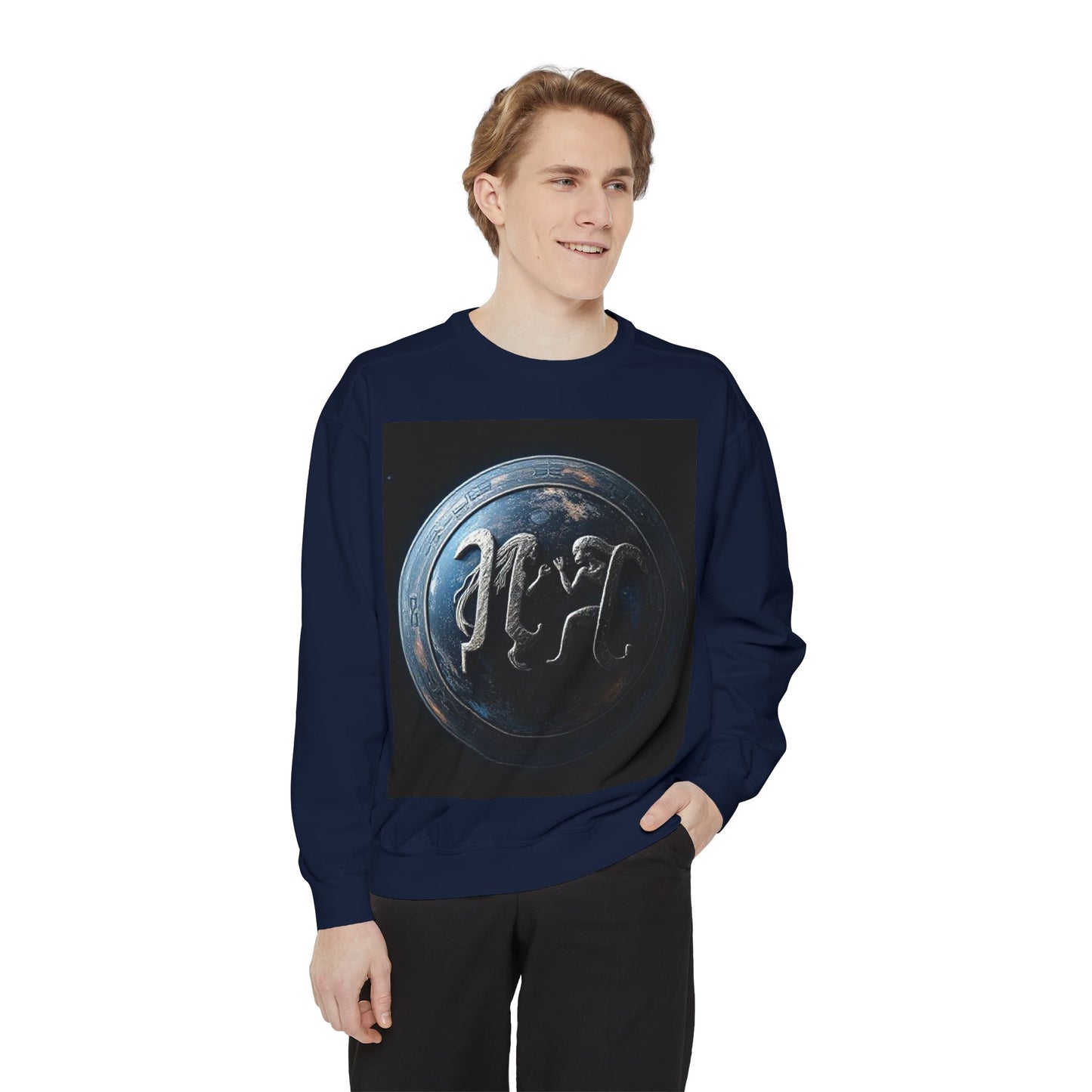 Garment-Dyed Sweatshirt, Unisex, Space Symbol Design, Gemini