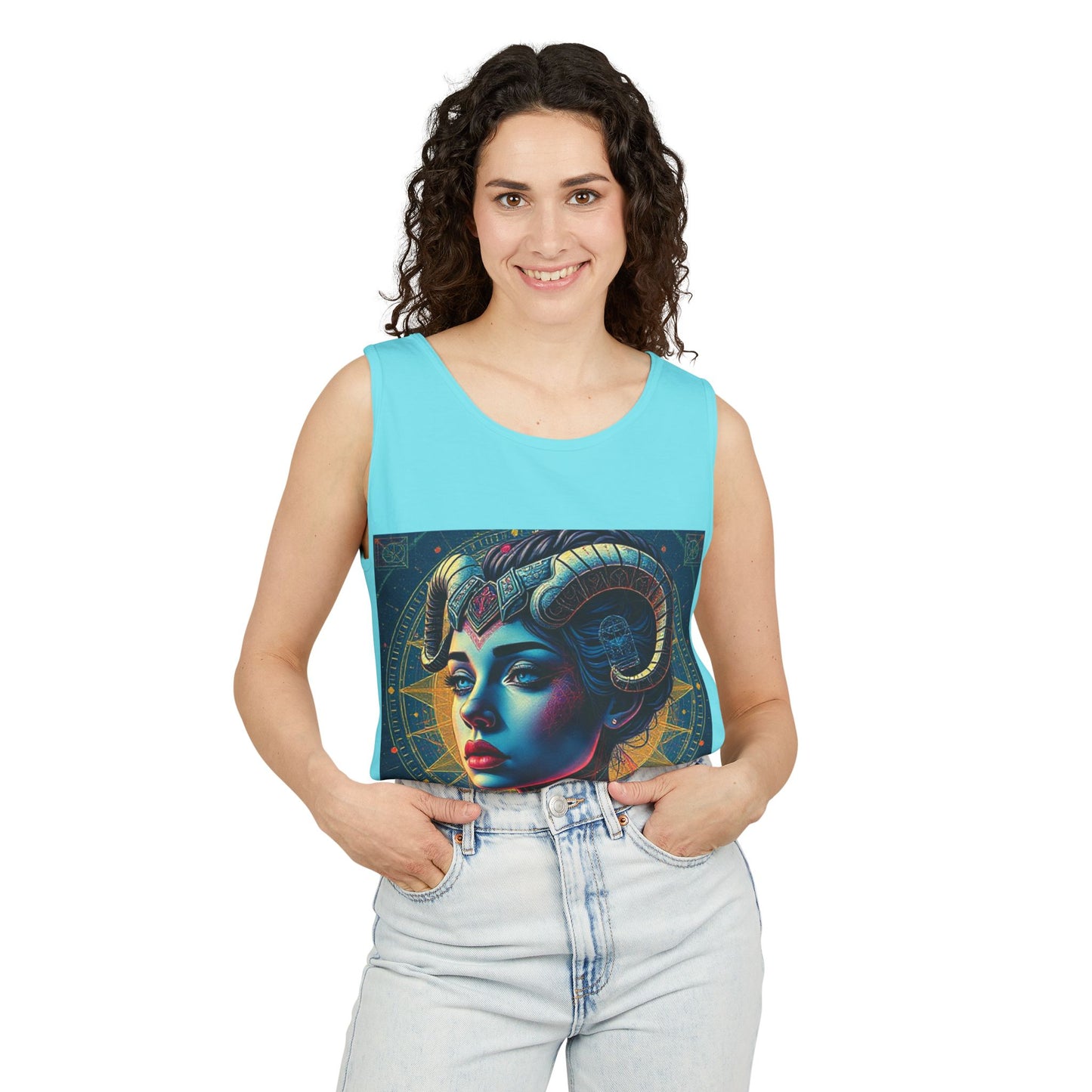 Unisex Garment-Dyed, Tank Top, Aries Design, Pop Art v1, 100% Ringspun US cotton