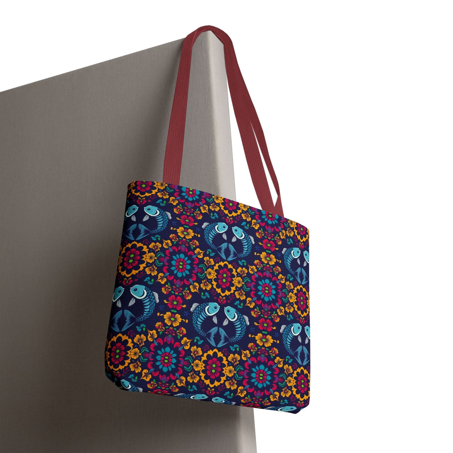 Tote Bag, (AOP), Pisces, Zodiac v3, Flower Pattern