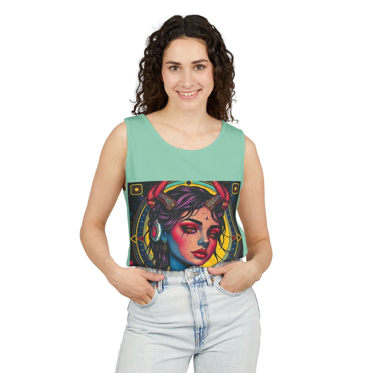 Unisex Garment-Dyed, Tank Top, Scorpio Design, Pop Art, 100% US cotton
