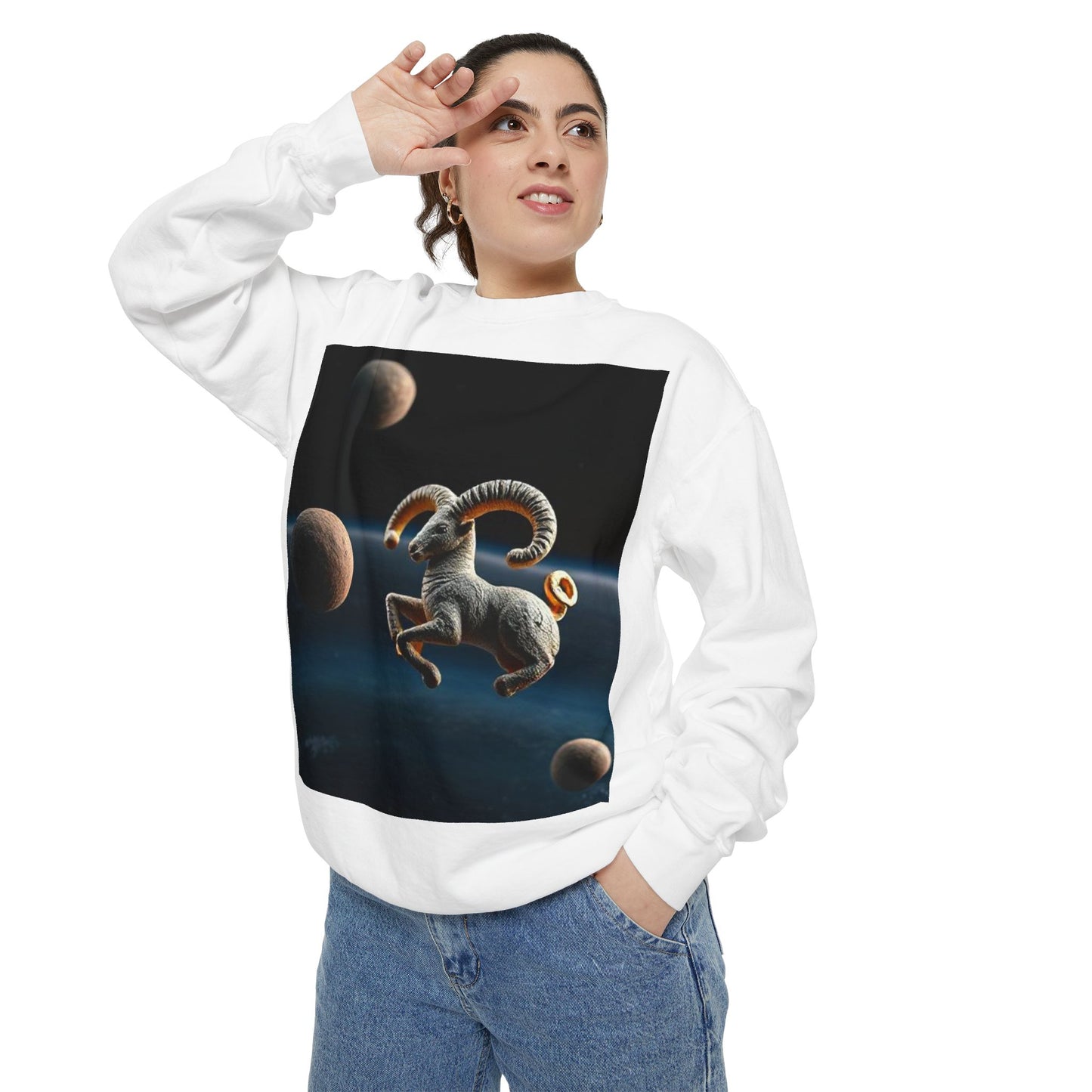 Garment-Dyed Sweatshirt, Unisex, Space Animal Design v1, Aries