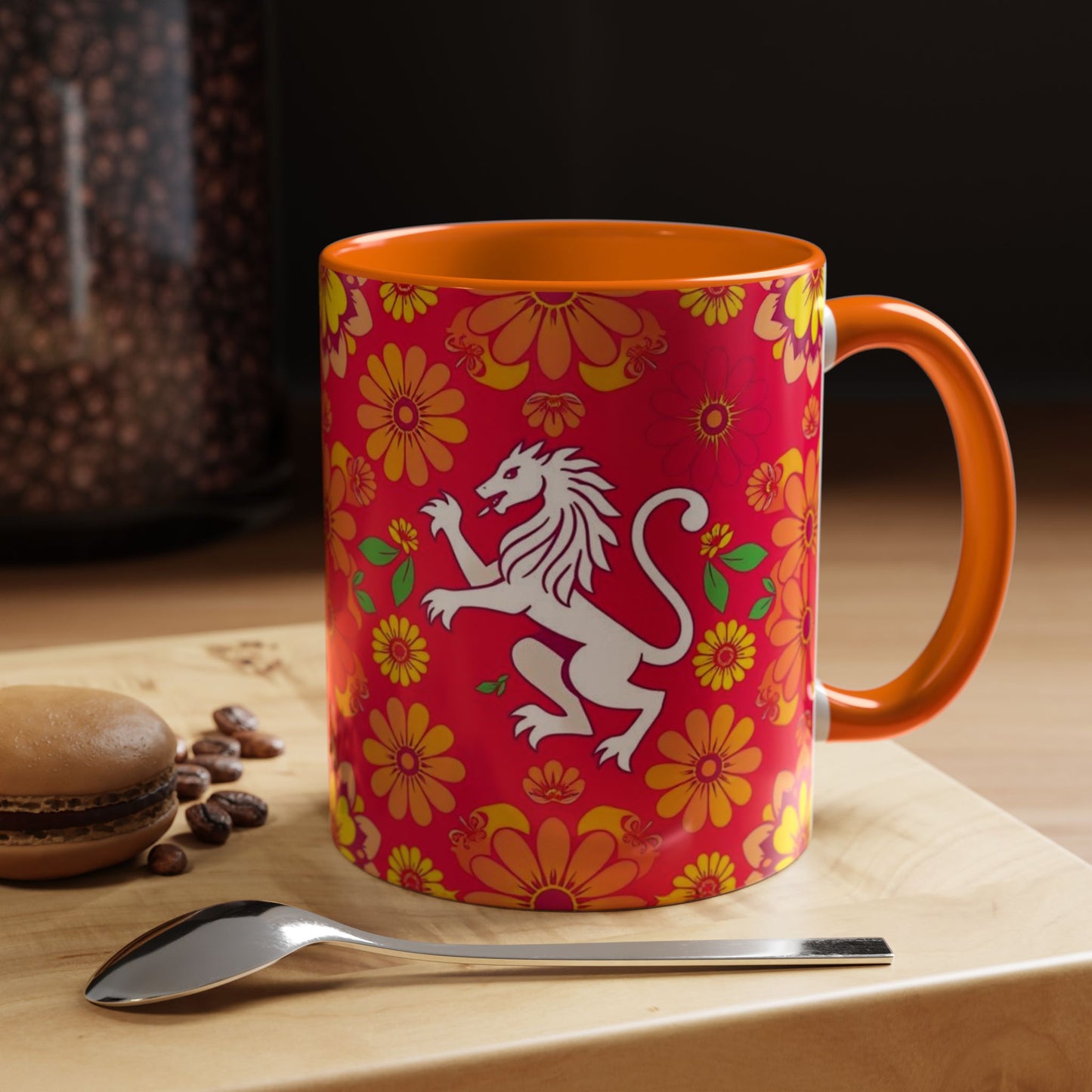 Accent Coffee Mug, Leo, Zodiac v4, Flower Pattern, (11, 15oz)