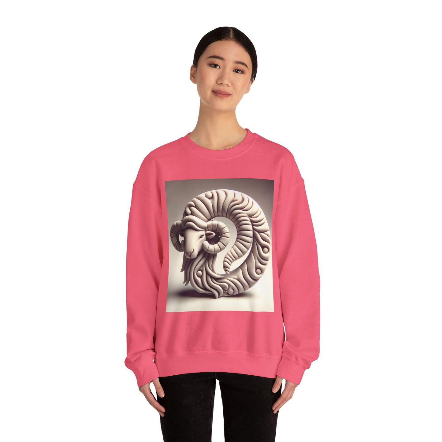 Unisex Heavy Blend™ Crewneck Sweatshirt, Round Statue, Aries Zodiac Design