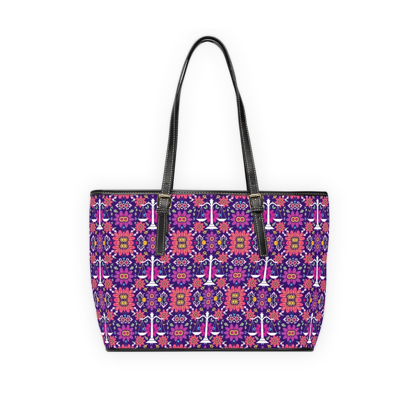 Leather Shoulder Bag, Libra, Zodiac v2, Flower Pattern
