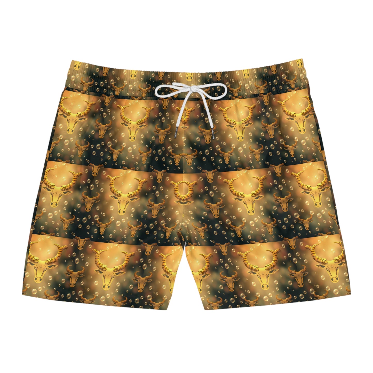 Men's Mid-Length Swim Shorts, (AOP), Taurus, Zodiac v1, Bubble Pattern