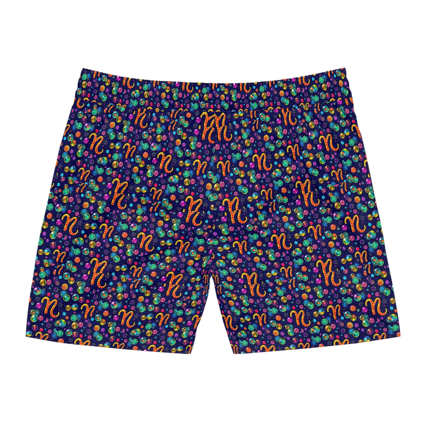 Men's Mid-Length Swim Shorts, (AOP), Aquarius, Zodiac v3, Bubble Pattern
