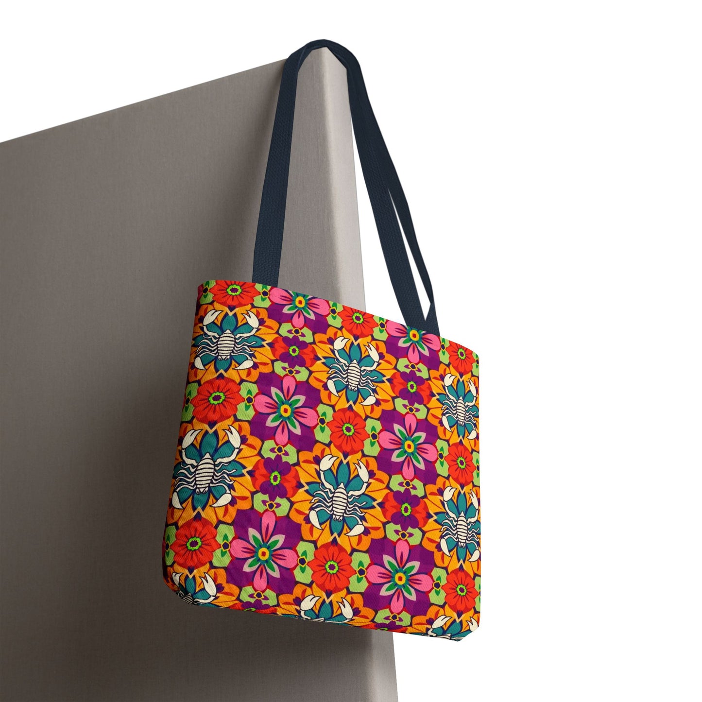 Tote Bag, (AOP), Scorpio, Zodiac v3, Flower Pattern