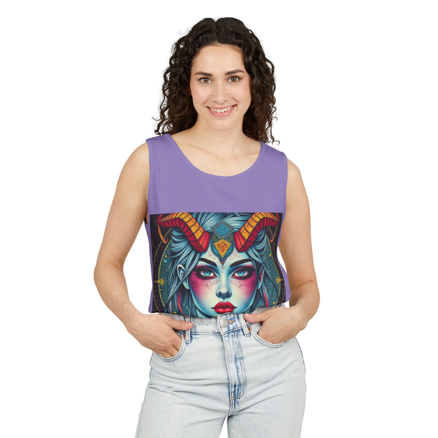 Unisex Garment-Dyed, Tank Top, Capricorn, Pop Art v1, 100% US cotton