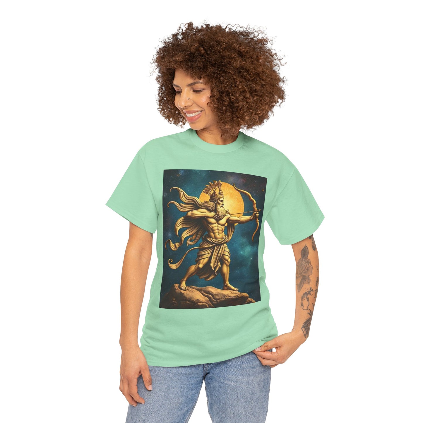 Unisex Heavy Cotton T-Shirt, Midnight Arrow, Sagittarius Zodiac Design