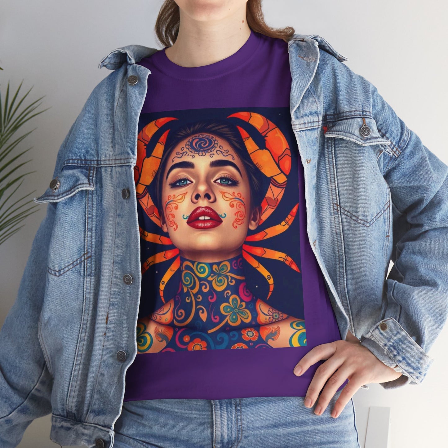 Unisex Heavy Cotton T-Shirt, Cancer, Zodiac v2, Sexy Art