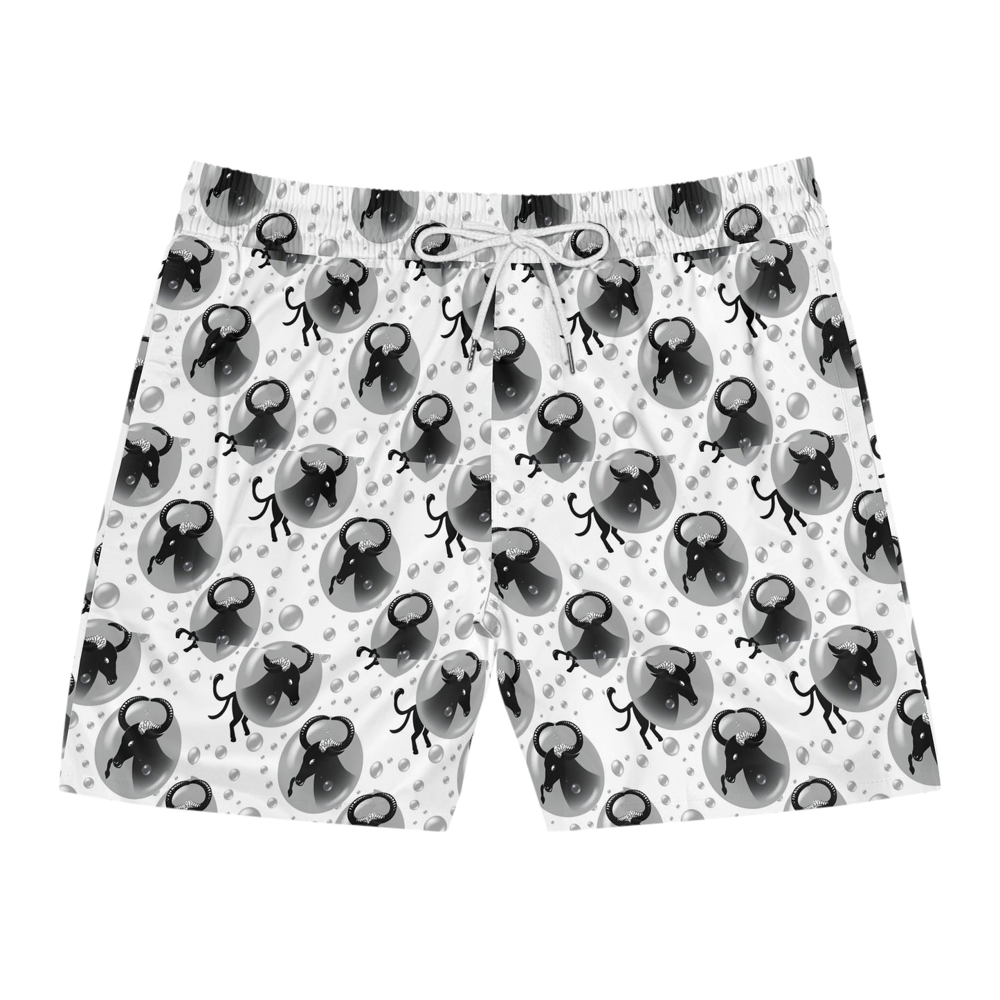 Men's Mid-Length Swim Shorts, (AOP), Taurus, Zodiac v2, Bubble Pattern