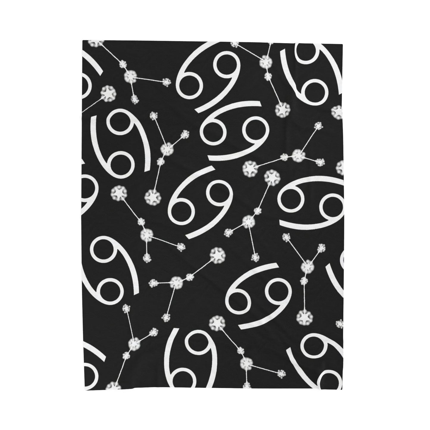 Velveteen Plush Blanket, Cancer Zodiac Sign, Constellation & Symbol, Black, 100% polyester