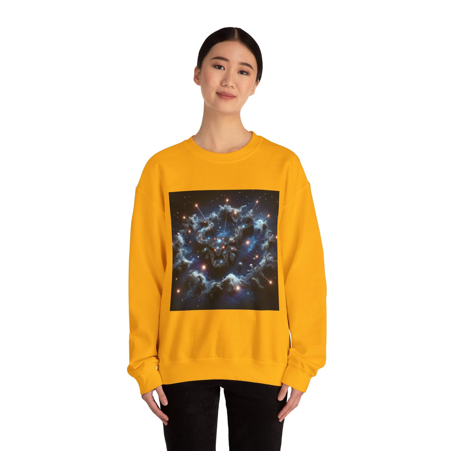Unisex Heavy Blend™ Crewneck Sweatshirt, Space Bullhead, Taurus Zodiac Design
