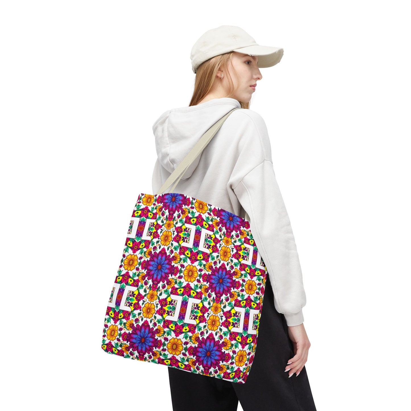 Tote Bag, (AOP), Gemini, Zodiac v3, Flower Pattern