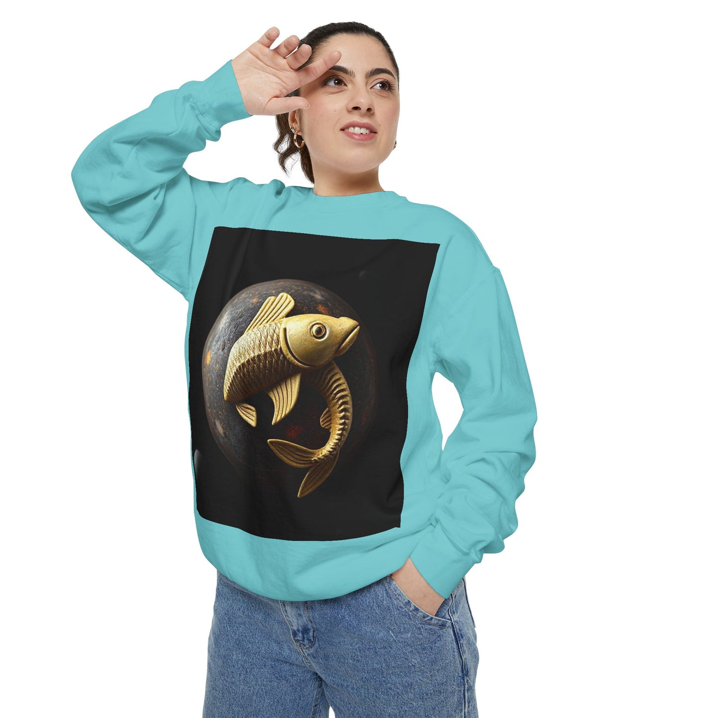 Garment-Dyed Sweatshirt, Unisex, Space Animal Design v1, Pisces