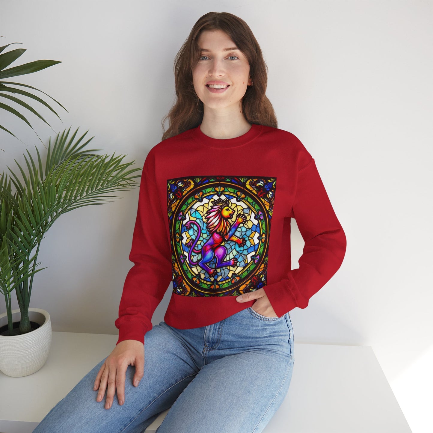Unisex Heavy Blend™ Crewneck Sweatshirt, Glass, Leo Zodiac Design
