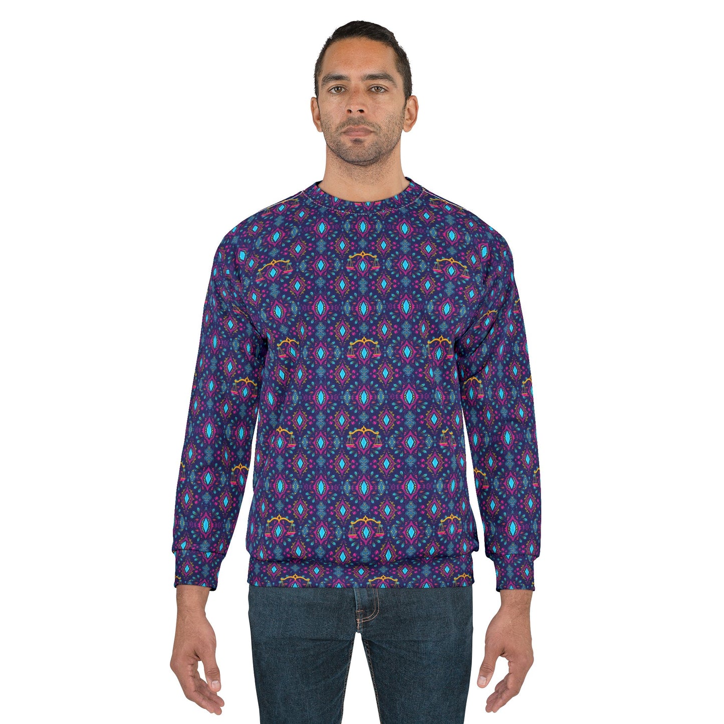 Unisex Sweatshirt (AOP), Libra, Zodiac v2, Jewel Pattern