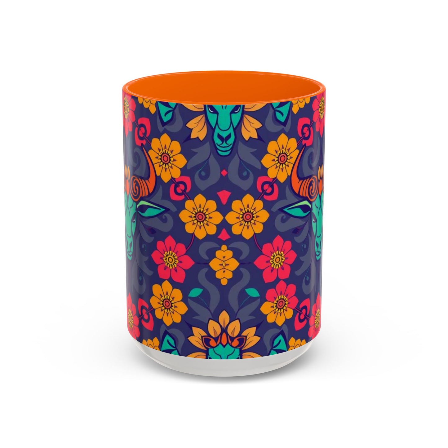 Accent Coffee Mug, Taurus, Zodiac. Flower Pattern, (11, 15oz)