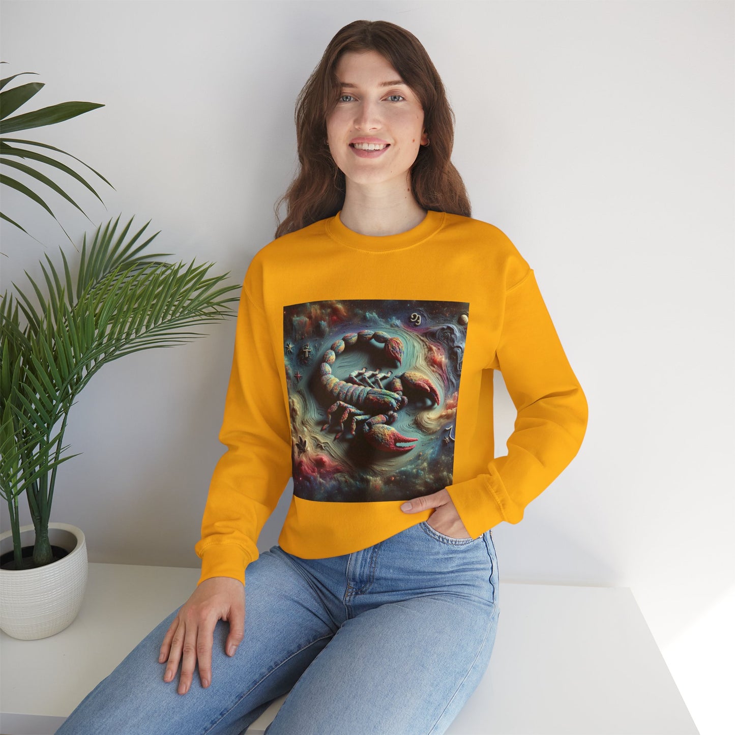 Unisex Heavy Blend™ Crewneck Sweatshirt, Trippy Mist Scorpion, Scorpio Zodiac Design
