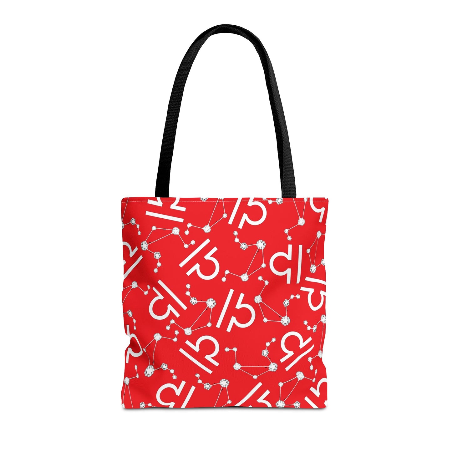 Tote Bag, Libra Zodiac Sign, AOP, (Red, White)