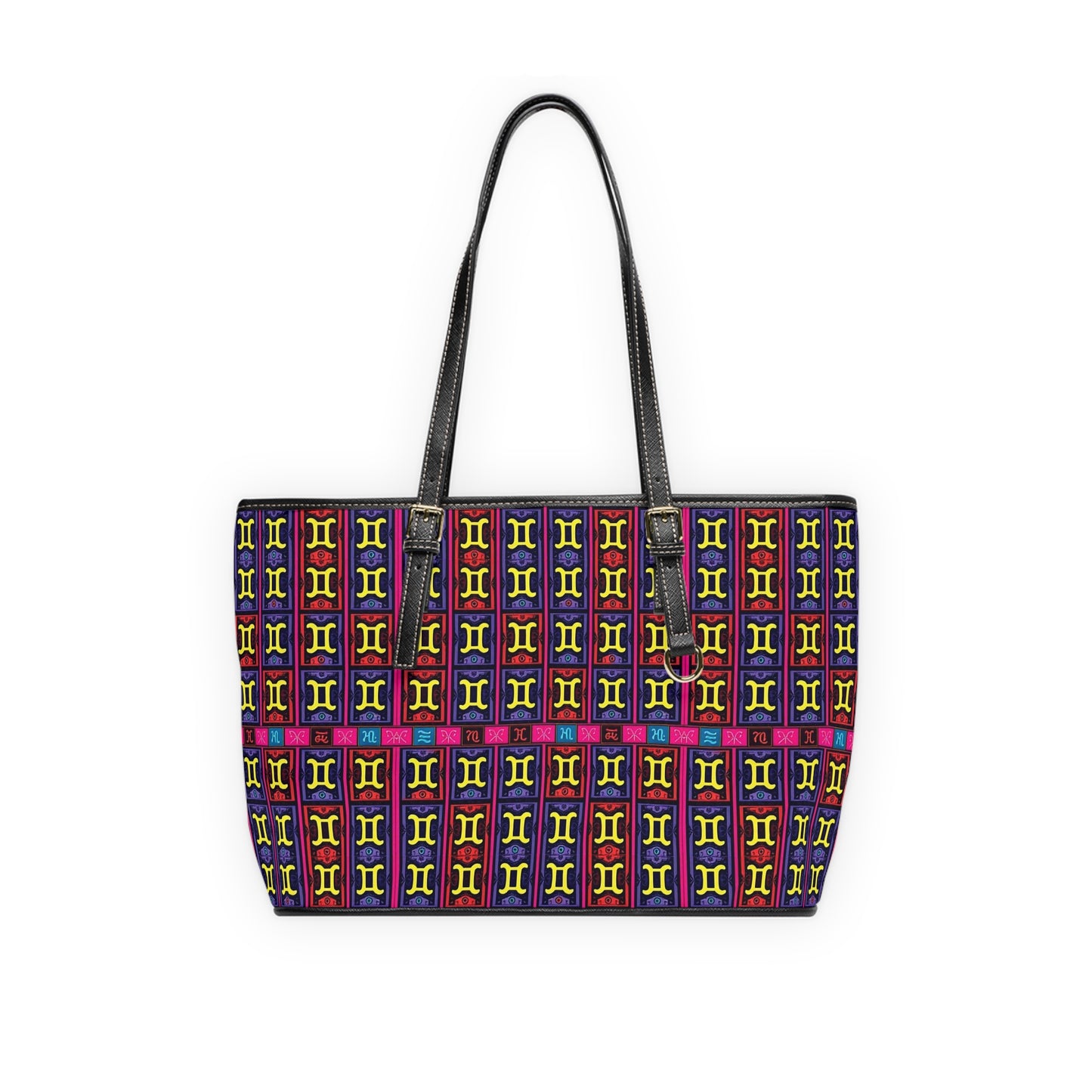 Leather Shoulder Bag, Gemini, Zodiac v2, Shapes Pattern