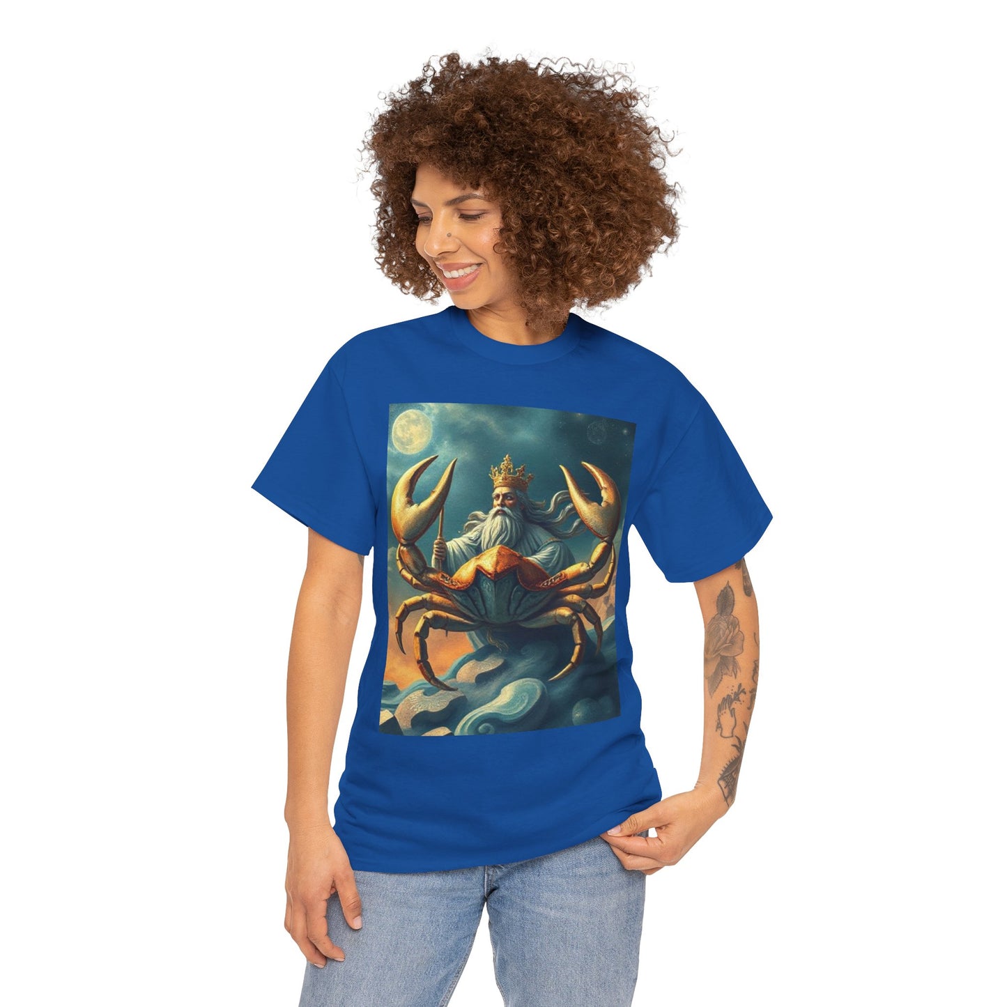Unisex Heavy Cotton T-Shirt, Crustacean King v1, Cancer Zodiac Design