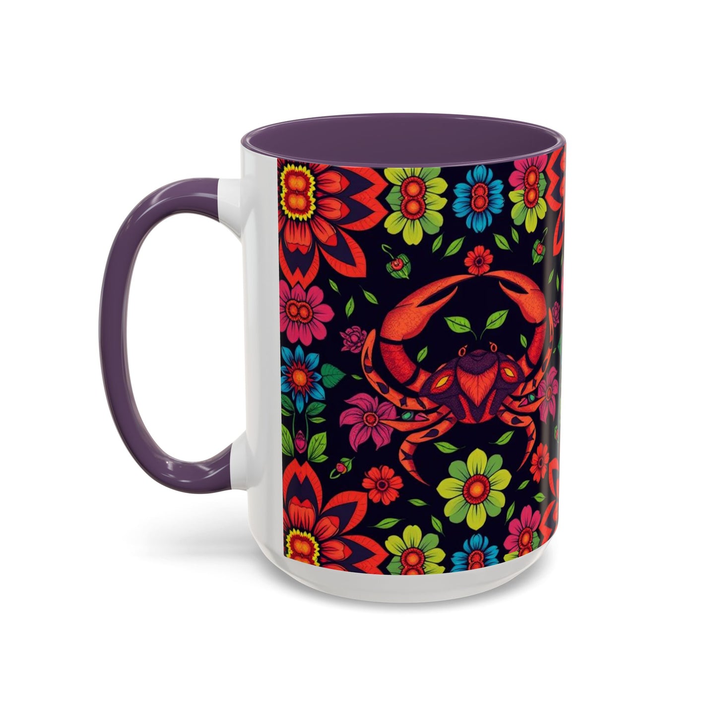 Accent Coffee Mug, Cancer, Zodiac v4, Flower Pattern, (11, 15oz)
