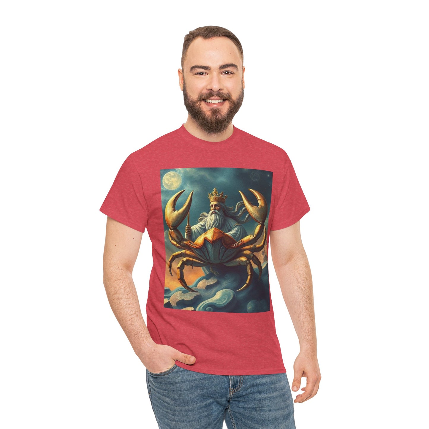 Unisex Heavy Cotton T-Shirt, Crustacean King v1, Cancer Zodiac Design
