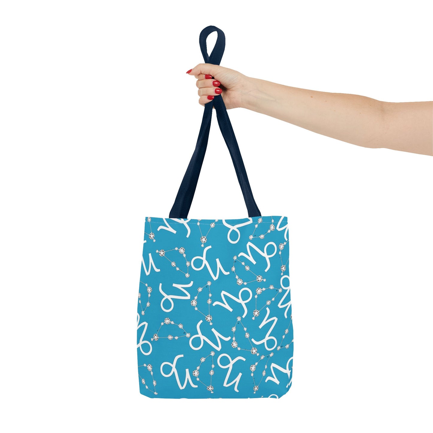 Tote Bag, Capricorn Zodiac Sign, AOP, (Turquoise, White)