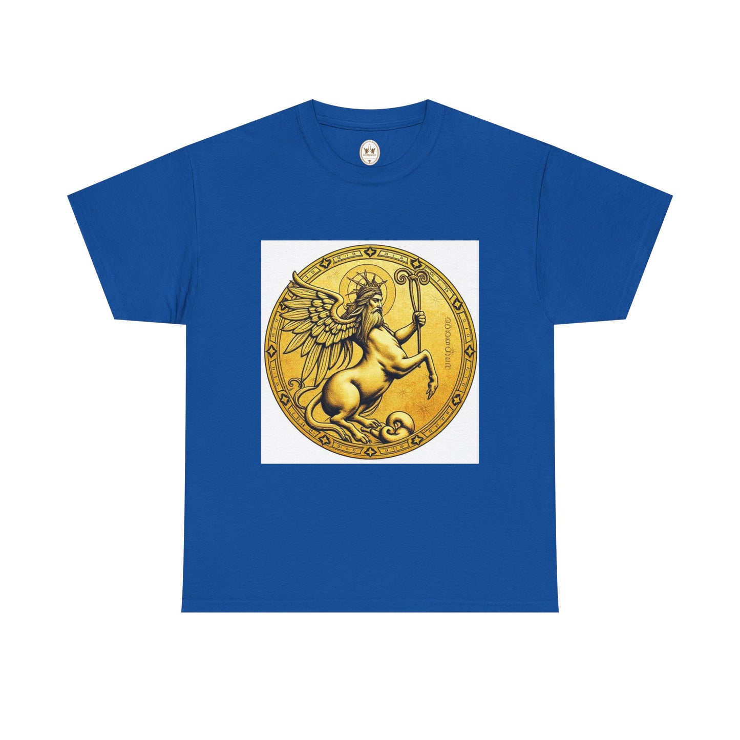 Unisex Heavy Cotton T-Shirt, Golden Angel Coin v1, Virgo Zodiac Design