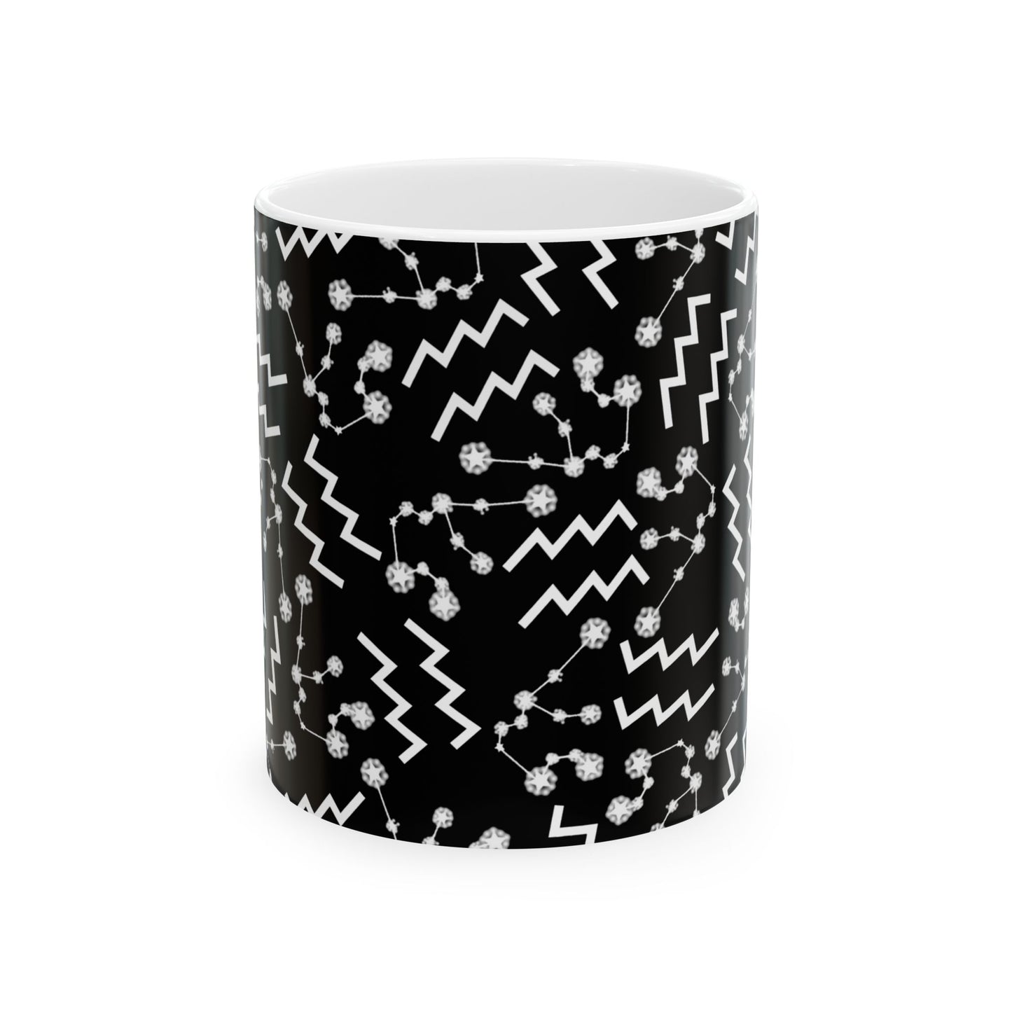 Ceramic Mug, (11oz, 15oz), Ceramic Coffee Mug, Black AOP, Aquarius Zodiac Design