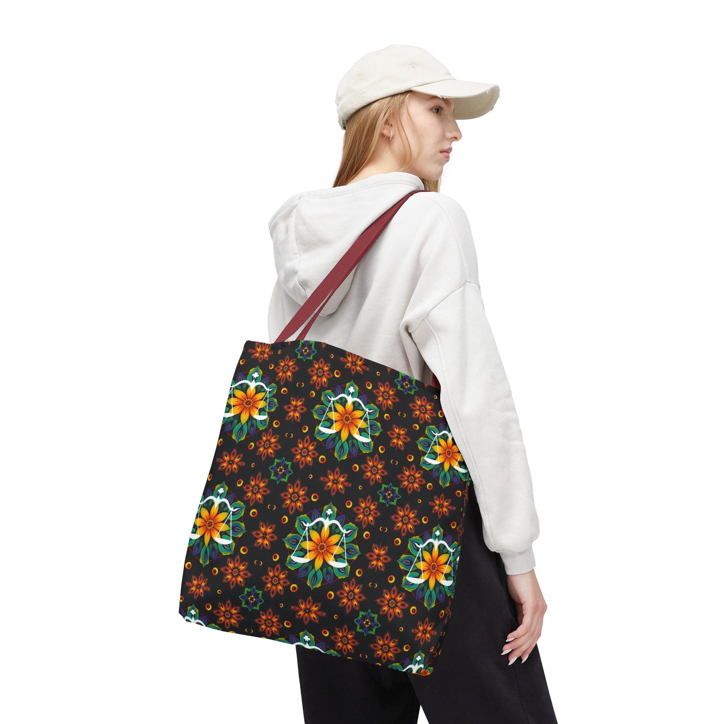 Tote Bag (AOP), Libra, Zodiac v2, Flower Pattern