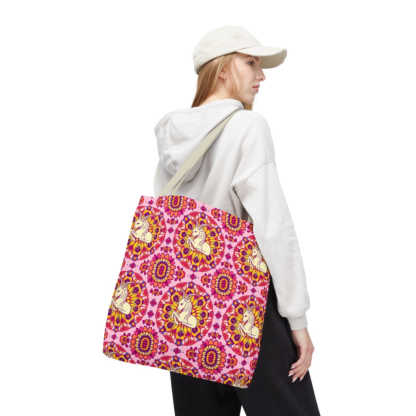 Tote Bag, (AOP), Capricorn, Zodiac v1, Flower Pattern